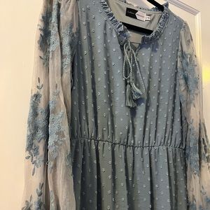 Piper & Scoot blue pin dot and lace dress, size Large